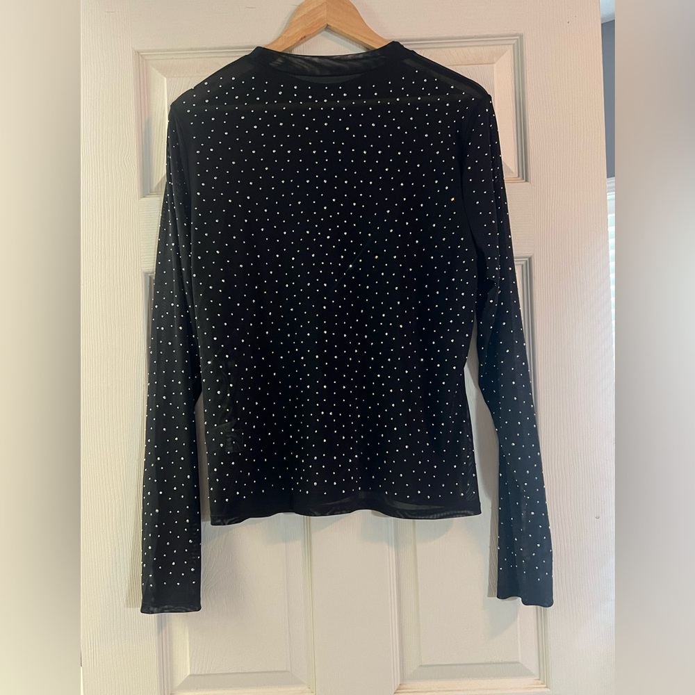 SHEIN black rhinestone mesh top